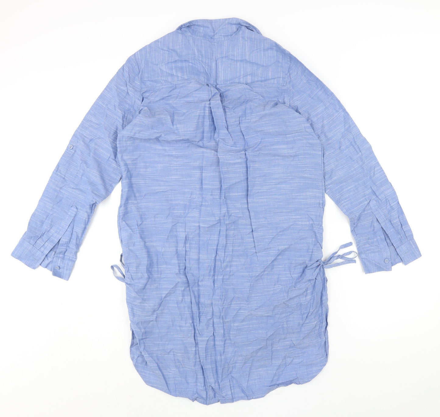 Marks and Womens Blue Cotton Shirt Dress Size 12 Collared Button - Drawstring Detail