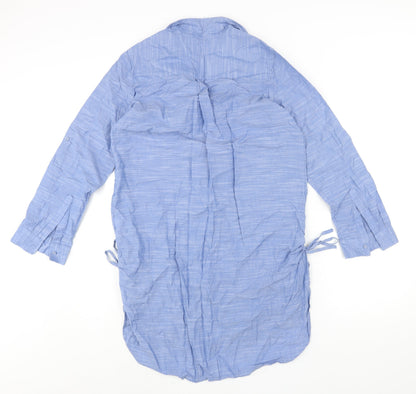 Marks and Womens Blue Cotton Shirt Dress Size 12 Collared Button - Drawstring Detail