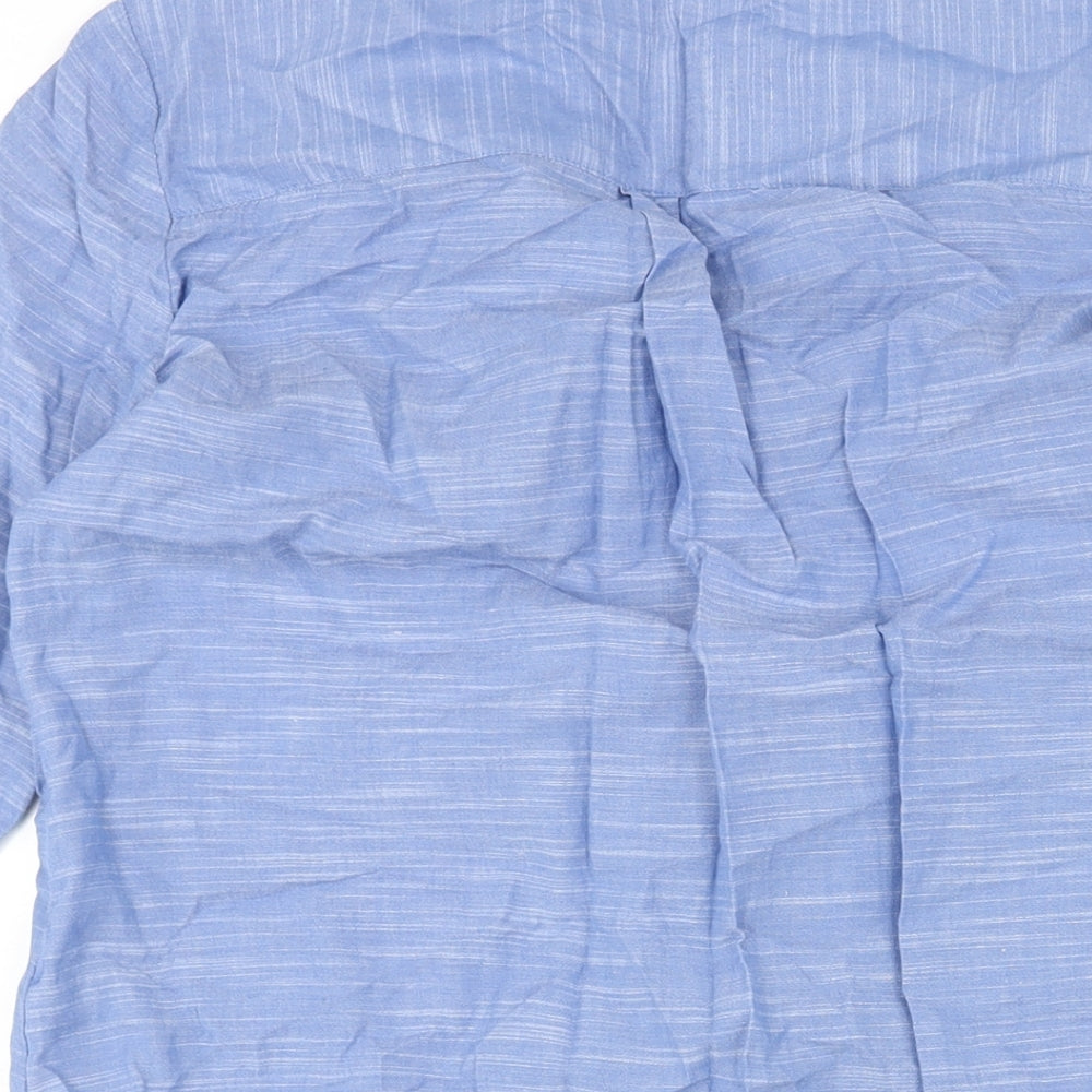 Marks and Womens Blue Cotton Shirt Dress Size 12 Collared Button - Drawstring Detail