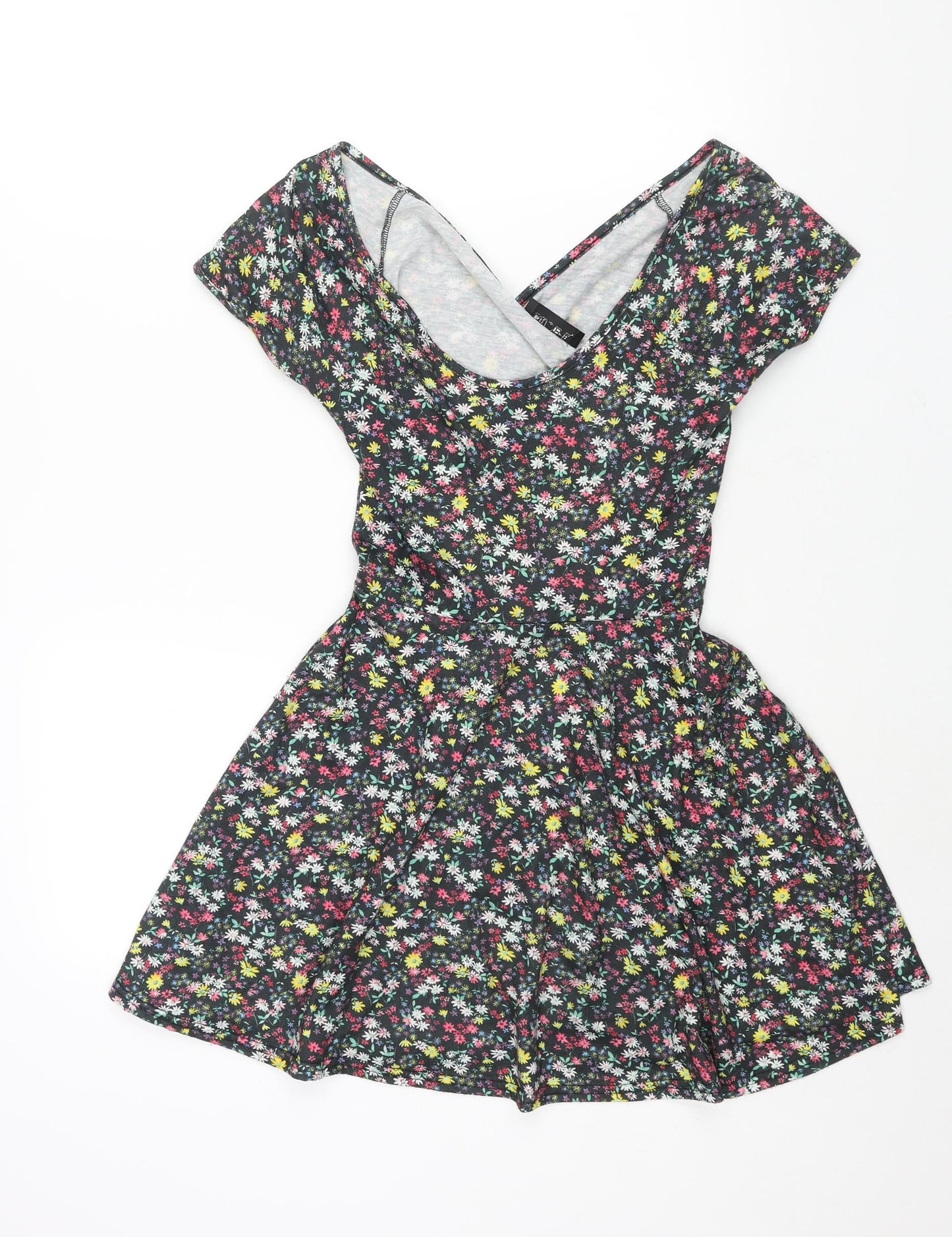 Club L Womens Multicoloured Floral Polyester A-Line Size 8 Scoop Neck Pullover - Cross Back Cut Out