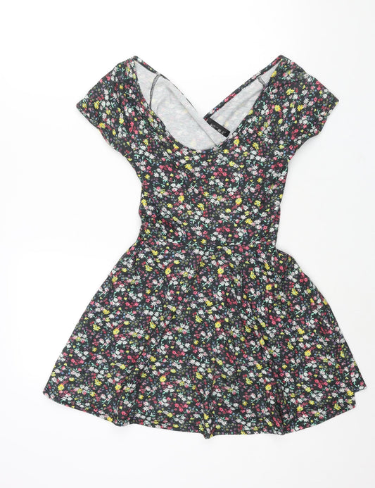 Club L Womens Multicoloured Floral Polyester A-Line Size 8 Scoop Neck Pullover - Cross Back Cut Out