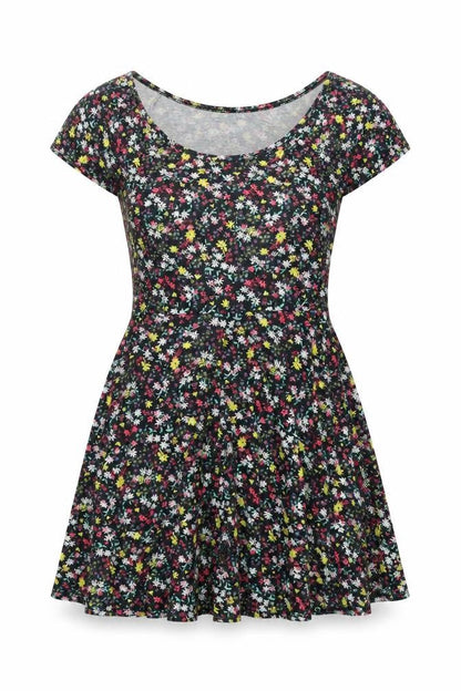 Club L Womens Multicoloured Floral Polyester A-Line Size 8 Scoop Neck Pullover - Cross Back Cut Out