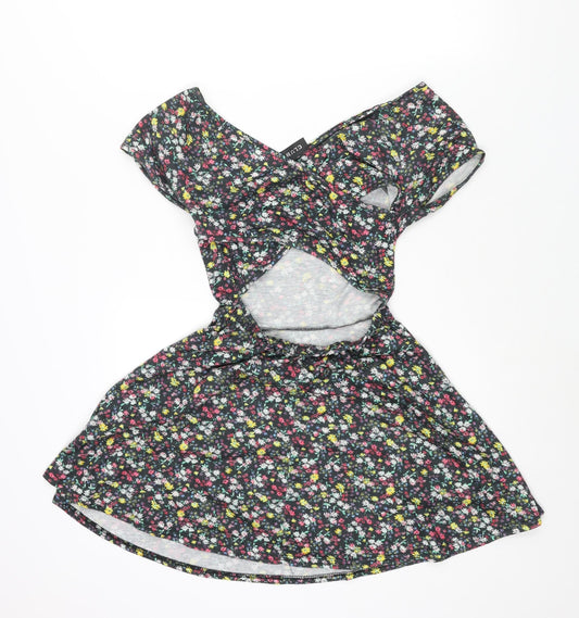 Club L Womens Multicoloured Floral Polyester A-Line Size 8 Scoop Neck Pullover - Cross Back Cut Out