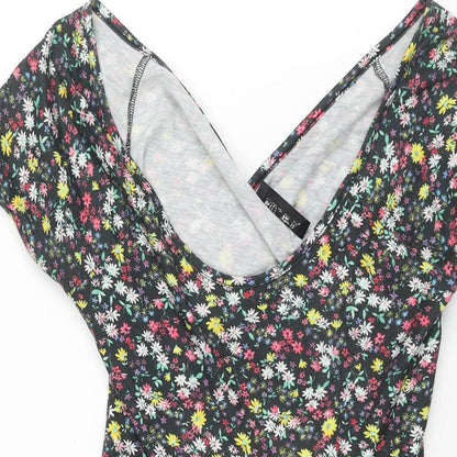 Club L Womens Multicoloured Floral Polyester A-Line Size 8 Scoop Neck Pullover - Cross Back Cut Out
