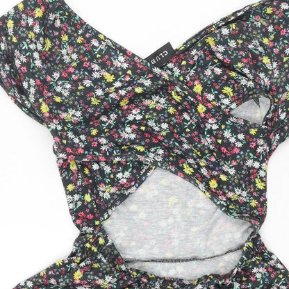 Club L Womens Multicoloured Floral Polyester A-Line Size 8 Scoop Neck Pullover - Cross Back Cut Out