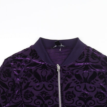 Christopher Fink Womens Purple Geometric Bomber Jacket Jacket Size S Zip - Semi Sheer