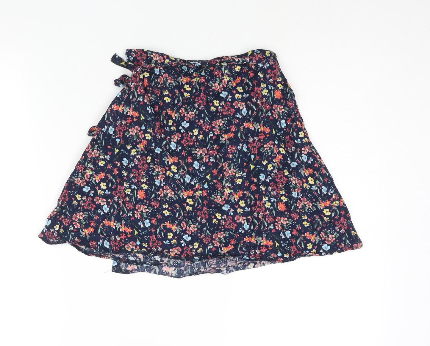 Bershka Womens Blue Geometric Viscose Wrap Skirt Size XS Tie - Floral Print