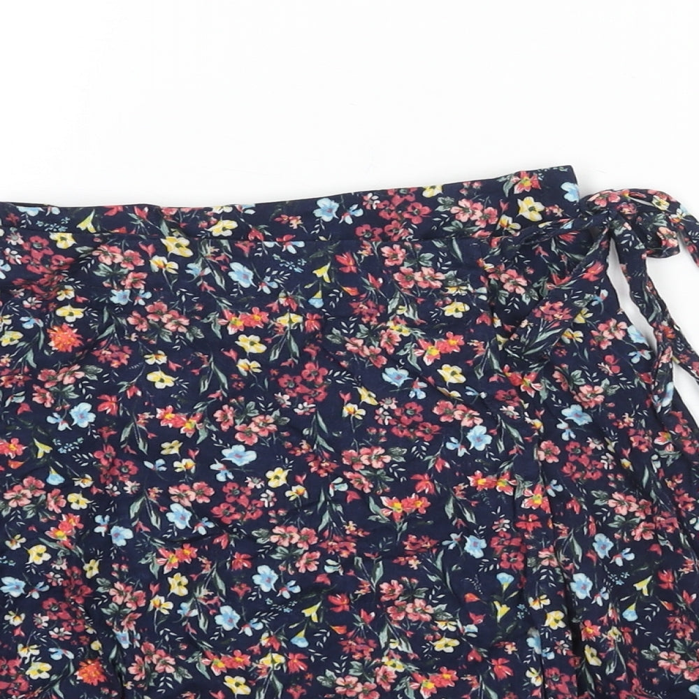 Bershka Womens Blue Geometric Viscose Wrap Skirt Size XS Tie - Floral Print