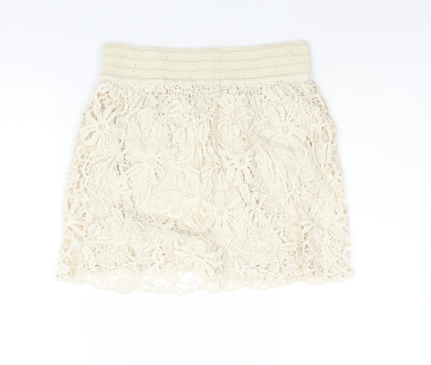 FOREVER 21 Womens Beige Cotton Mini Skirt Size M - Elasticated Waist