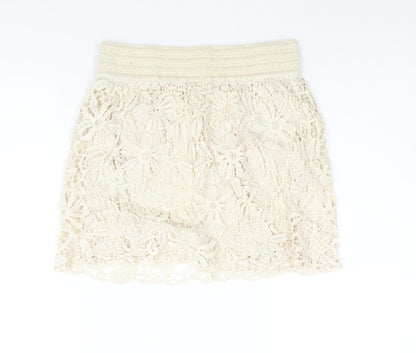 FOREVER 21 Womens Beige Cotton Mini Skirt Size M - Elasticated Waist