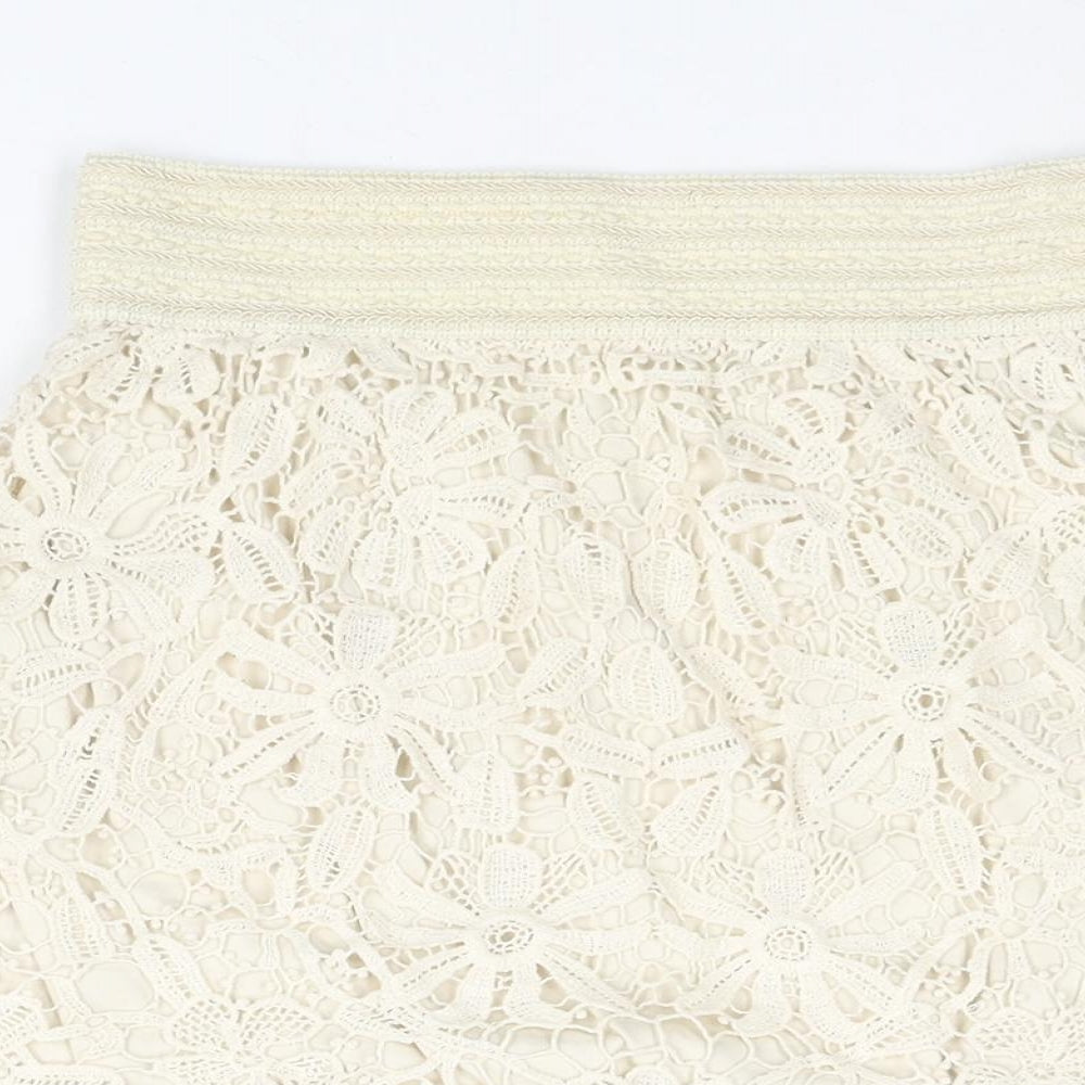FOREVER 21 Womens Beige Cotton Mini Skirt Size M - Elasticated Waist