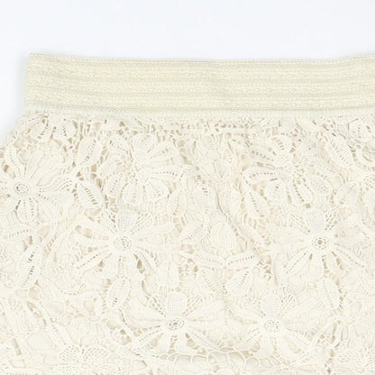 FOREVER 21 Womens Beige Cotton Mini Skirt Size M - Elasticated Waist