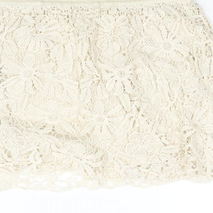 FOREVER 21 Womens Beige Cotton Mini Skirt Size M - Elasticated Waist