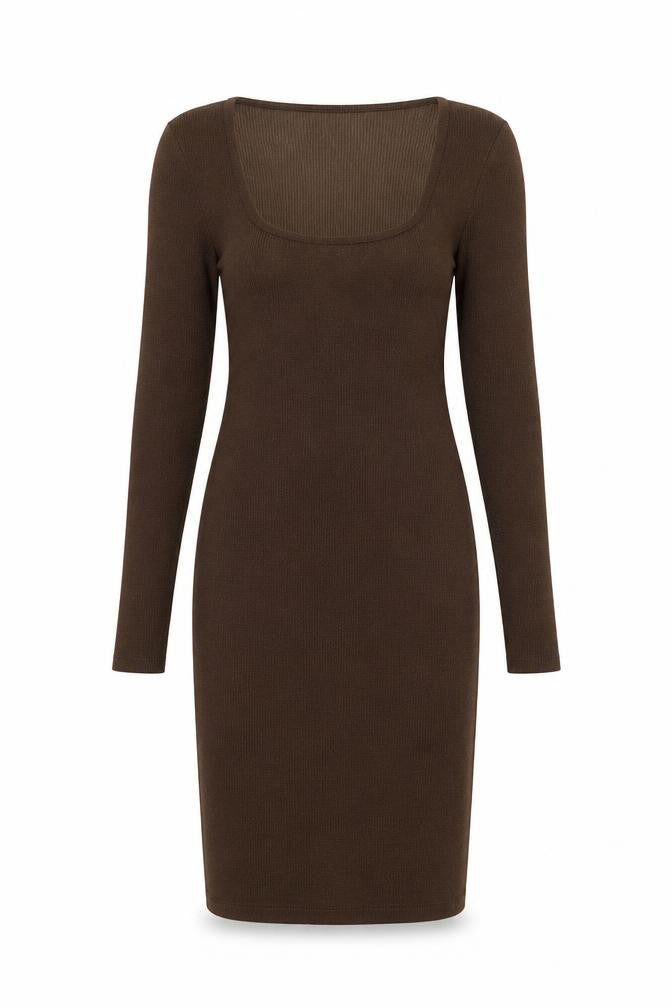 Zara Womens Brown Polyester Bodycon Size S Scoop Neck Pullover - Ribbed