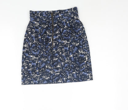 French Connection Womens Blue Geometric Cotton Straight & Pencil Skirt Size 6 Zip - Pocket