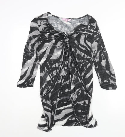 Per Una Womens Grey Geometric Viscose Shift Size 14 Scoop Neck Pullover - Knot Vent Detail