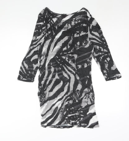 Per Una Womens Grey Geometric Viscose Shift Size 14 Scoop Neck Pullover - Knot Vent Detail