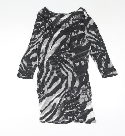 Per Una Womens Grey Geometric Viscose Shift Size 14 Scoop Neck Pullover - Knot Vent Detail