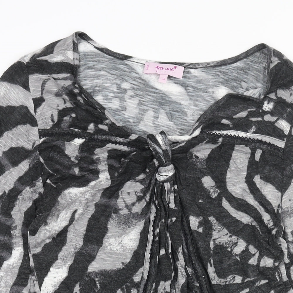 Per Una Womens Grey Geometric Viscose Shift Size 14 Scoop Neck Pullover - Knot Vent Detail