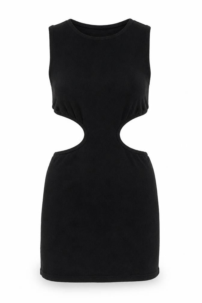 PRETTYLITTLETHING Womens Black Polyester Mini Size 10 Round Neck Pullover - Cut Out Waffle
