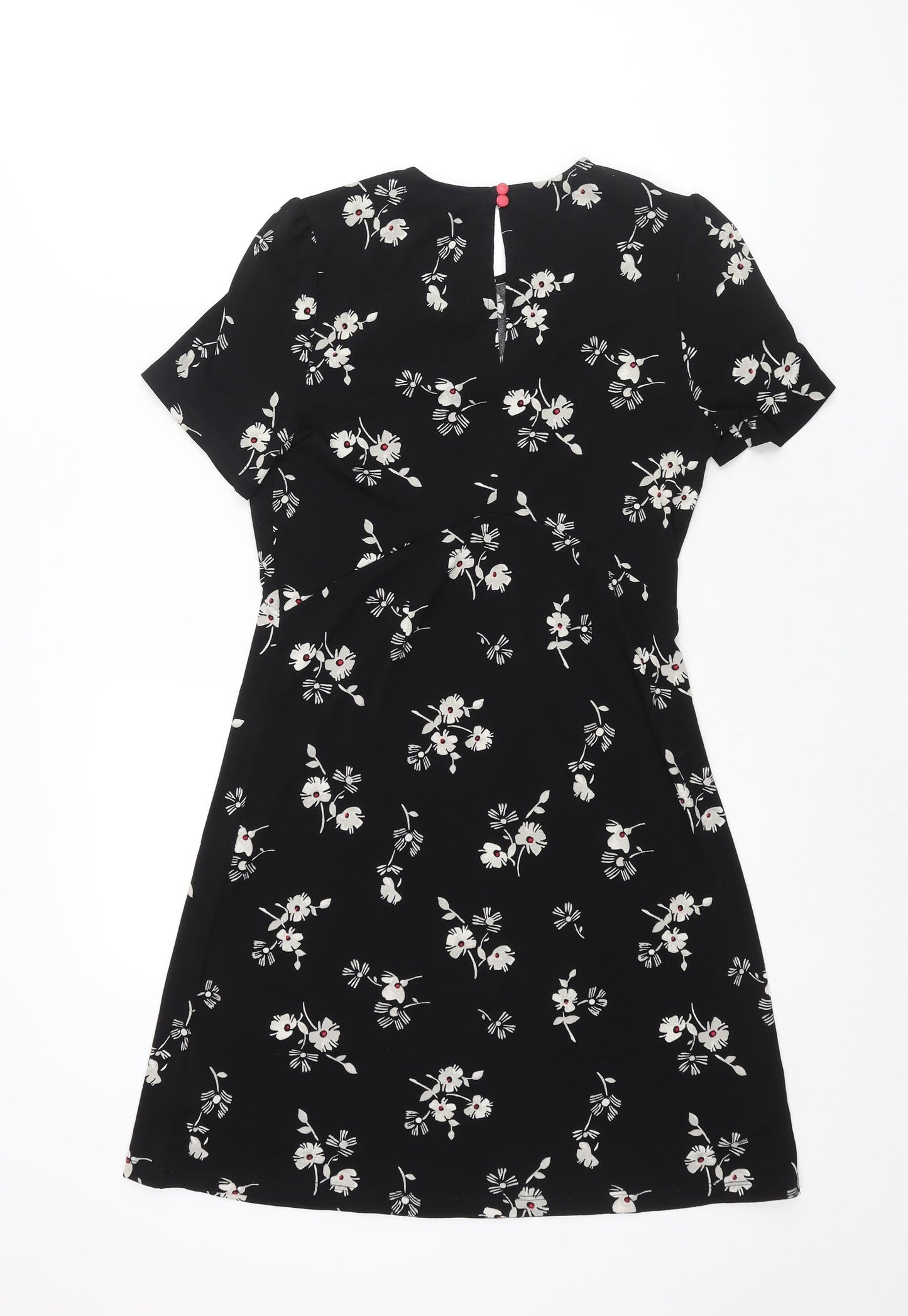 NEXT Womens Black Geometric Polyester Shift Size 6 Round Neck Button - Floral Print