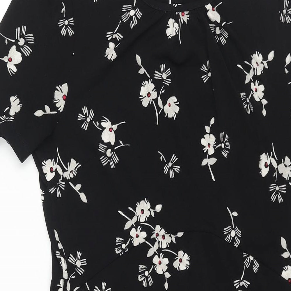 NEXT Womens Black Geometric Polyester Shift Size 6 Round Neck Button - Floral Print