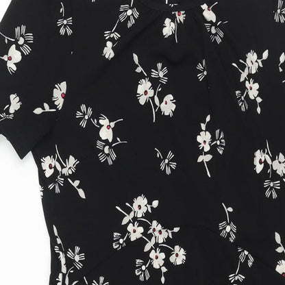 NEXT Womens Black Geometric Polyester Shift Size 6 Round Neck Button - Floral Print