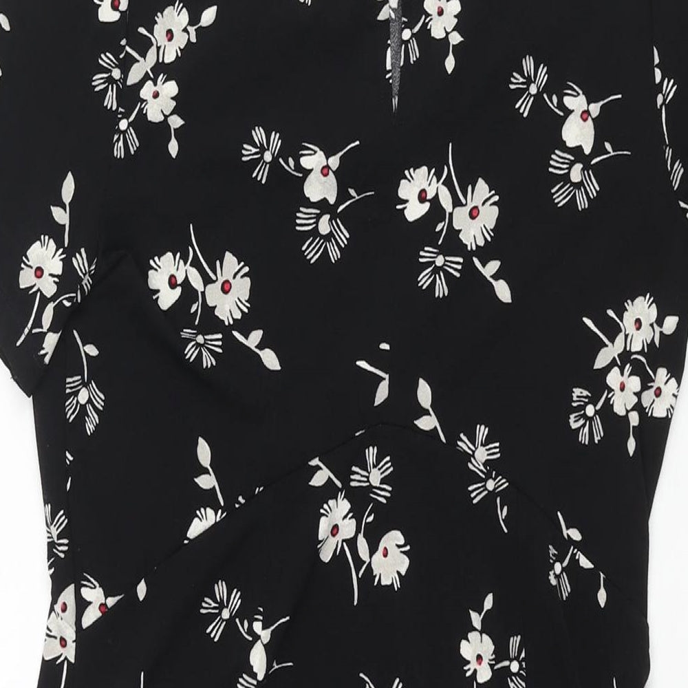 NEXT Womens Black Geometric Polyester Shift Size 6 Round Neck Button - Floral Print