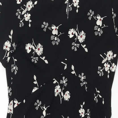 NEXT Womens Black Geometric Polyester Shift Size 6 Round Neck Button - Floral Print
