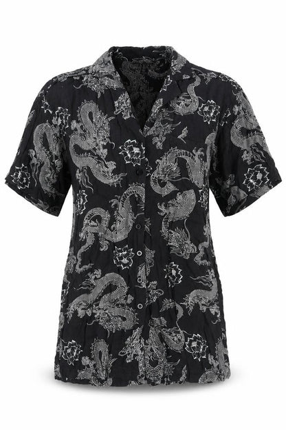 Motel Womens Grey Geometric Viscose Basic Button-Up Size S Collared - Dragon Print
