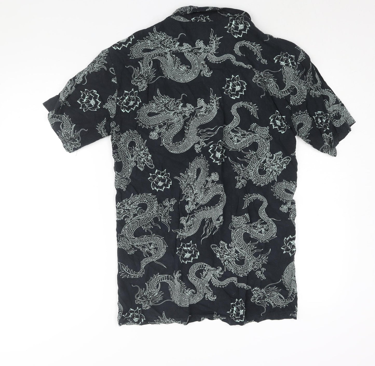 Motel Womens Grey Geometric Viscose Basic Button-Up Size S Collared - Dragon Print