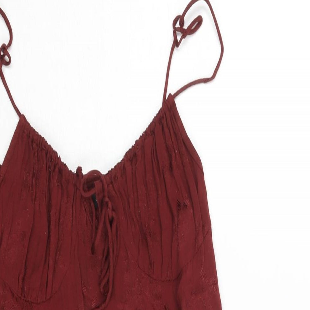 Motel Womens Red Floral Polyester Mini Size S Sweetheart Zip - Tie Detail