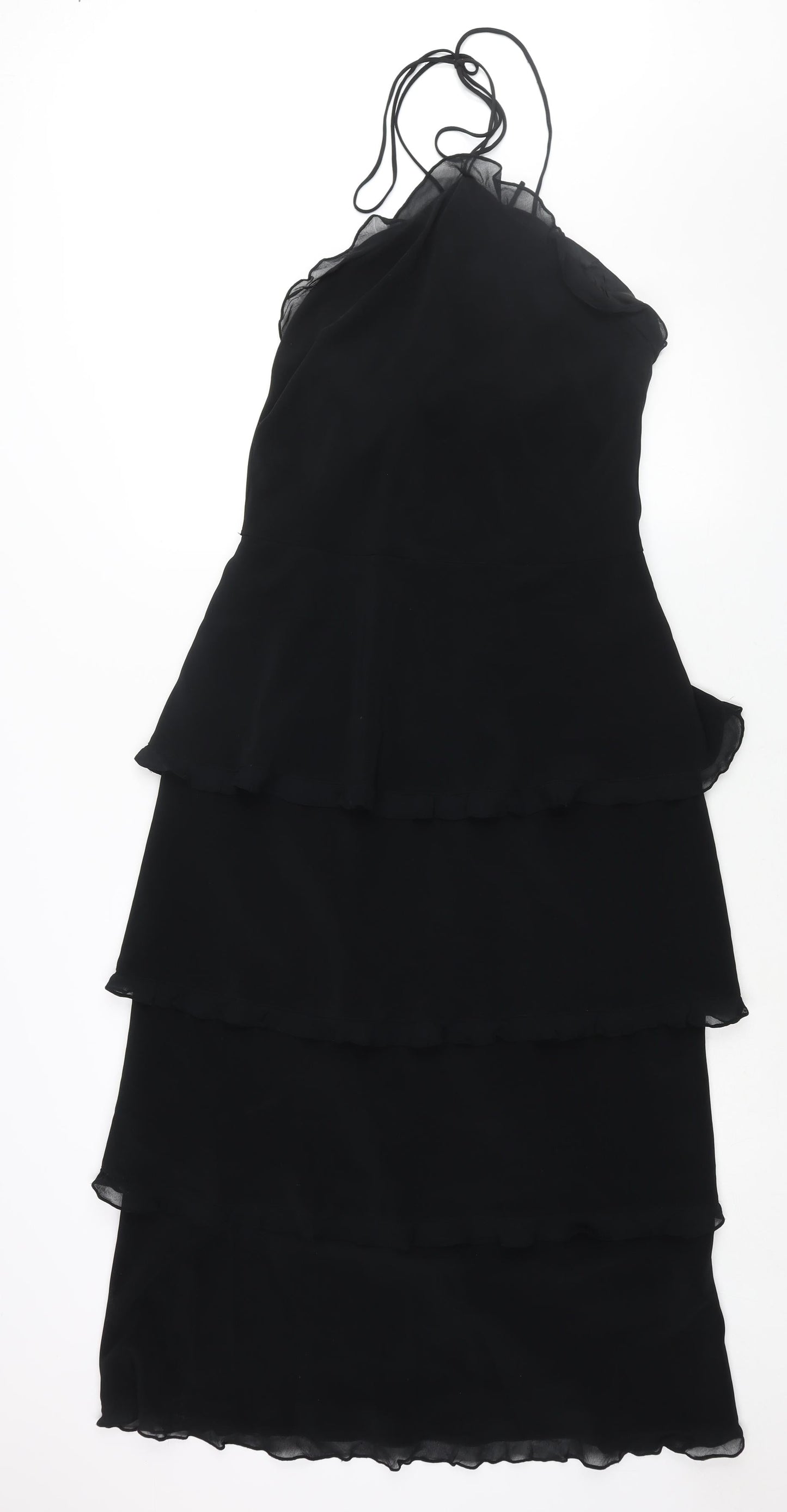 Emma Somerset Womens Black Polyester Maxi Size 12 Halter Zip - Layered Frill