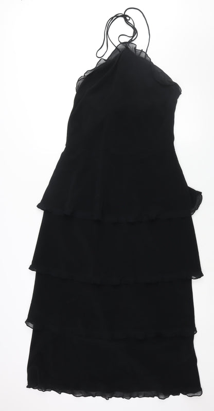 Emma Somerset Womens Black Polyester Maxi Size 12 Halter Zip - Layered Frill