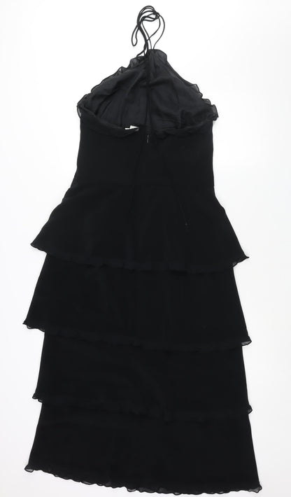 Emma Somerset Womens Black Polyester Maxi Size 12 Halter Zip - Layered Frill