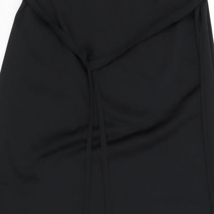 River Island Womens Black Polyester Maxi Size 10 V-Neck Pullover - Side Slits Belted