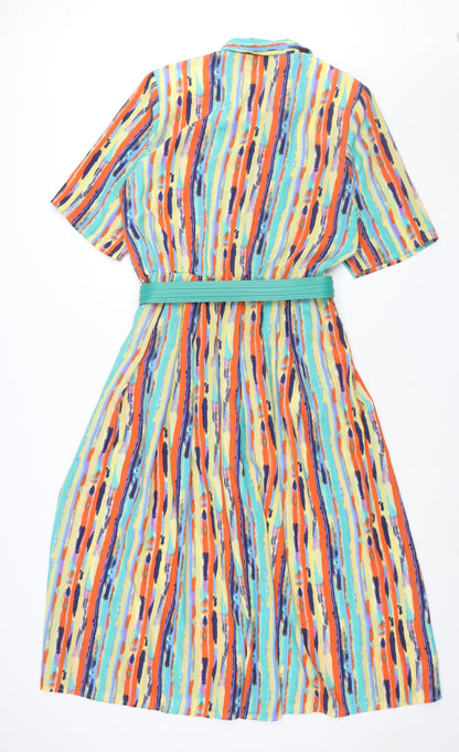 Shubette Womens Multicoloured Geometric Polyester Shift Size 14 Collared Button - Belted