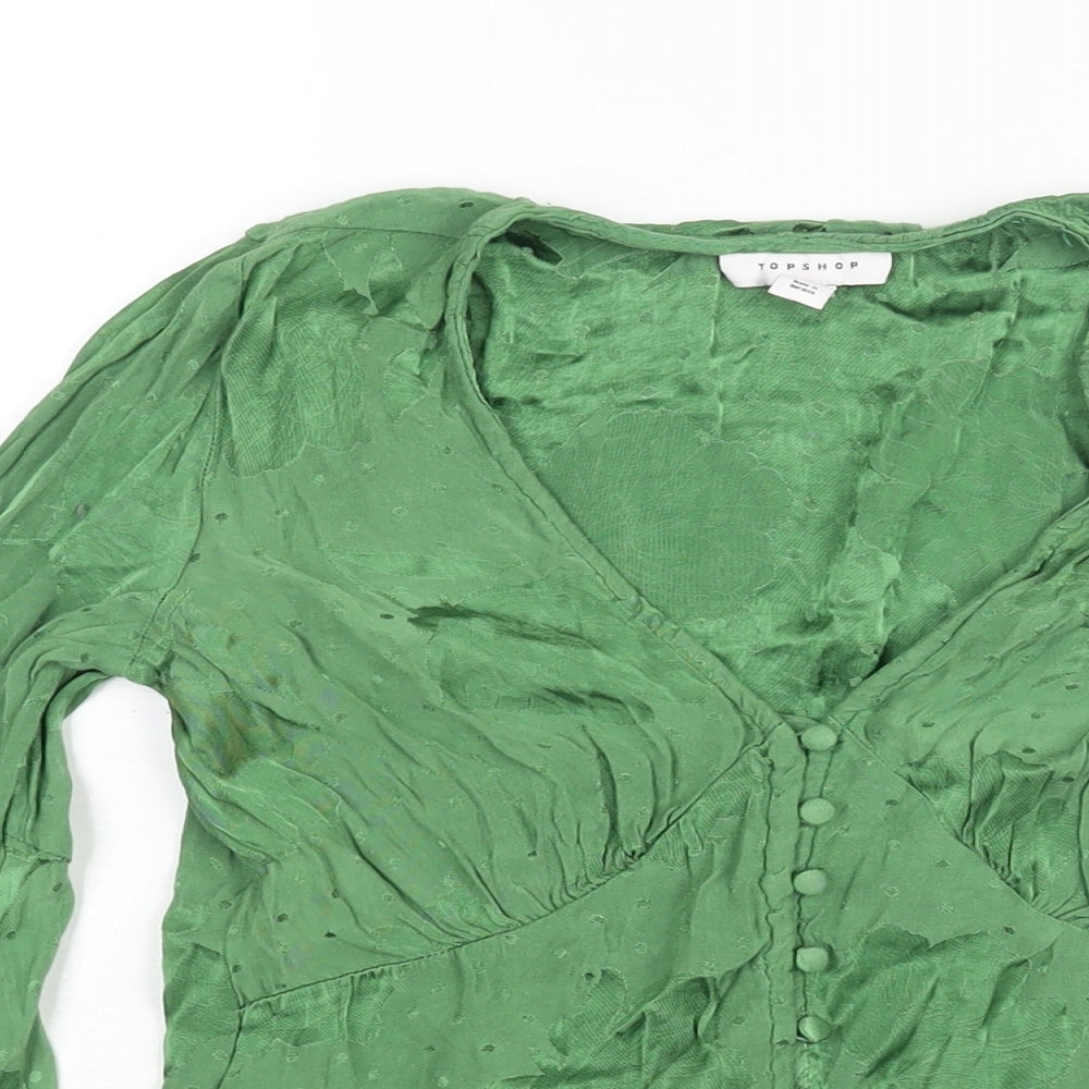 Womens UK Size 8 Topshop Green Basic Blouse