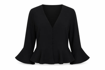 Missguided Womens Black Polyester Basic Blouse Size 12 V-Neck - Peplum Bell Sleeve
