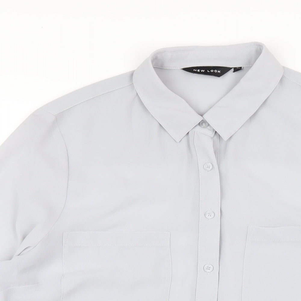 Womens UK Size 12 New Look Grey Basic Button-Up