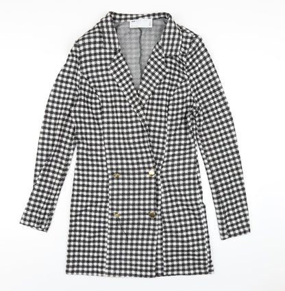 ASOS Womens Black Check Polyester Jacket Dress Size 12 Collared Button