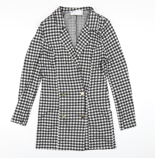 ASOS Womens Black Check Polyester Jacket Dress Size 12 Collared Button