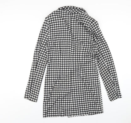 ASOS Womens Black Check Polyester Jacket Dress Size 12 Collared Button