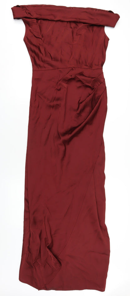 PRETTYLITTLETHING Womens Red Polyester Maxi Size 12 Off the Shoulder Zip