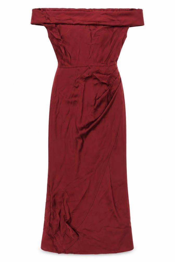 PRETTYLITTLETHING Womens Red Polyester Maxi Size 12 Off the Shoulder Zip