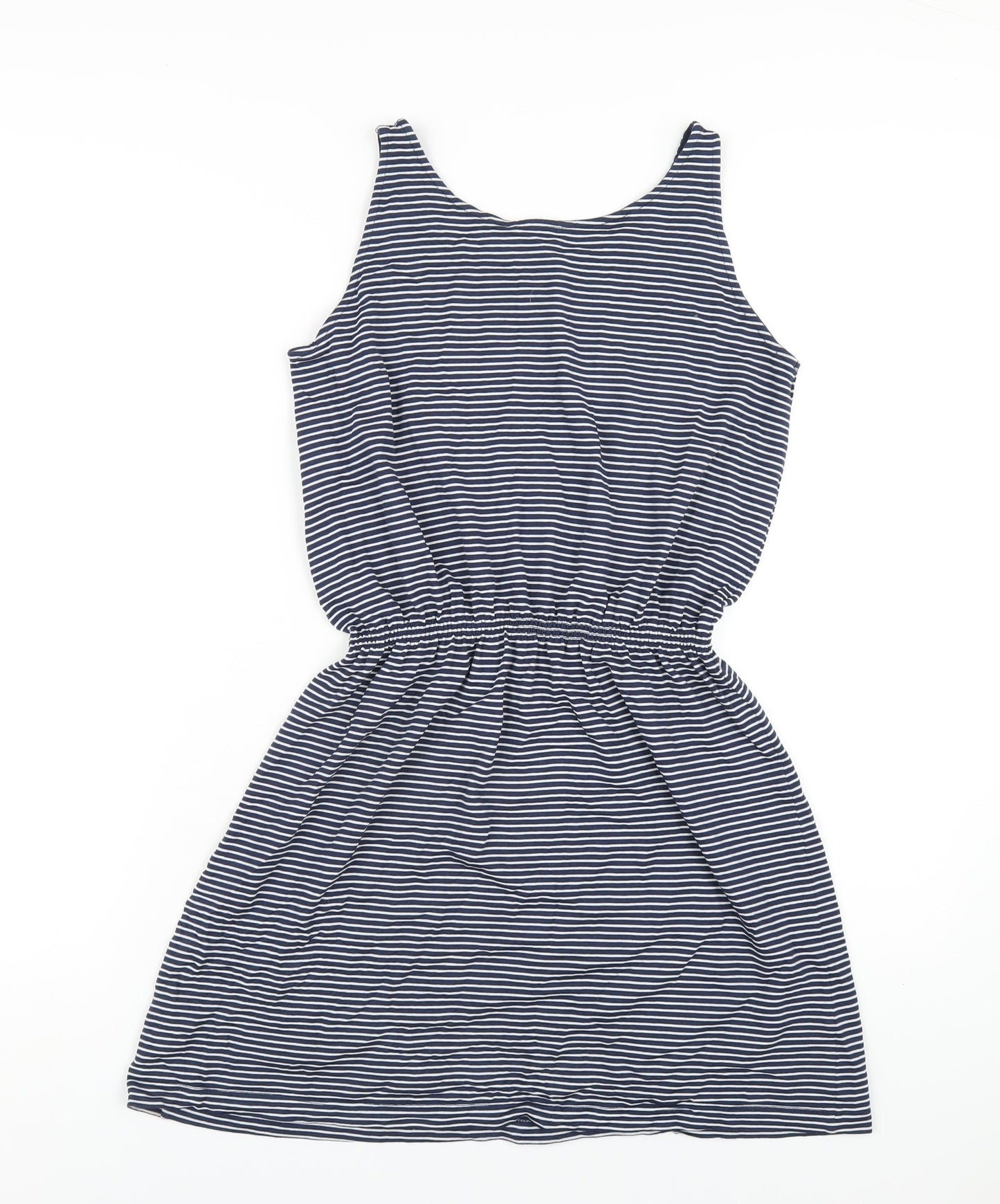 John Lewis Girls Blue Striped Vinyl Tank Dress Size 14 Years Scoop Neck Button