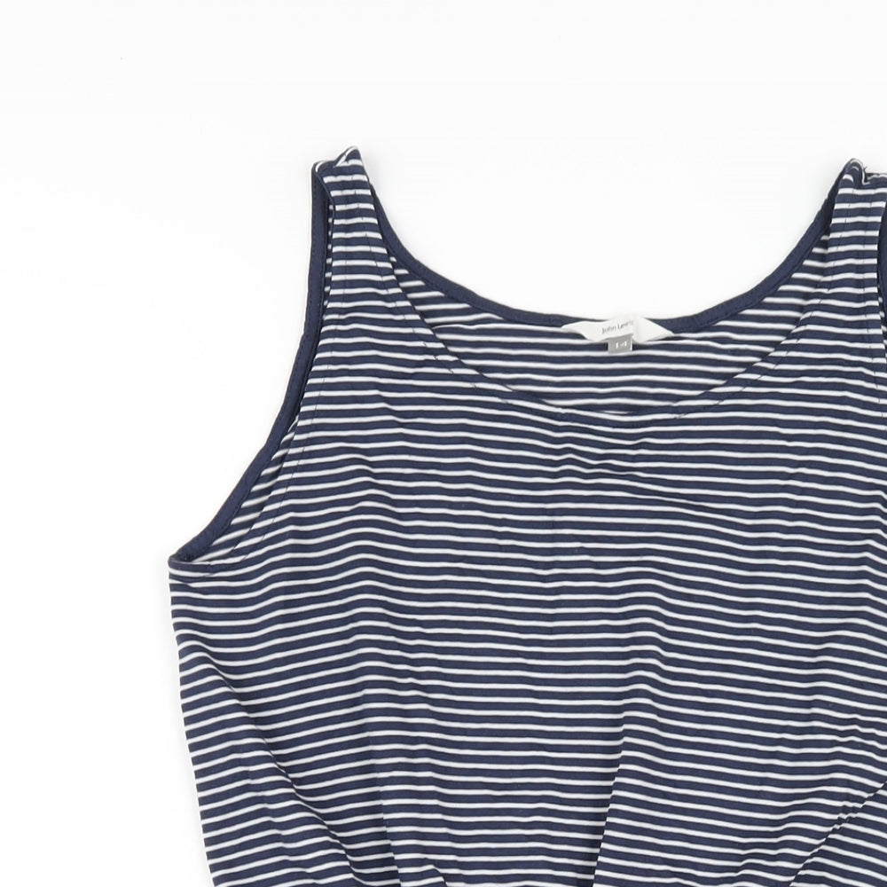 John Lewis Girls Blue Striped Vinyl Tank Dress Size 14 Years Scoop Neck Button