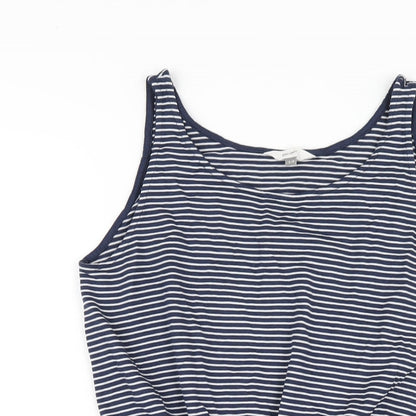 John Lewis Girls Blue Striped Vinyl Tank Dress Size 14 Years Scoop Neck Button