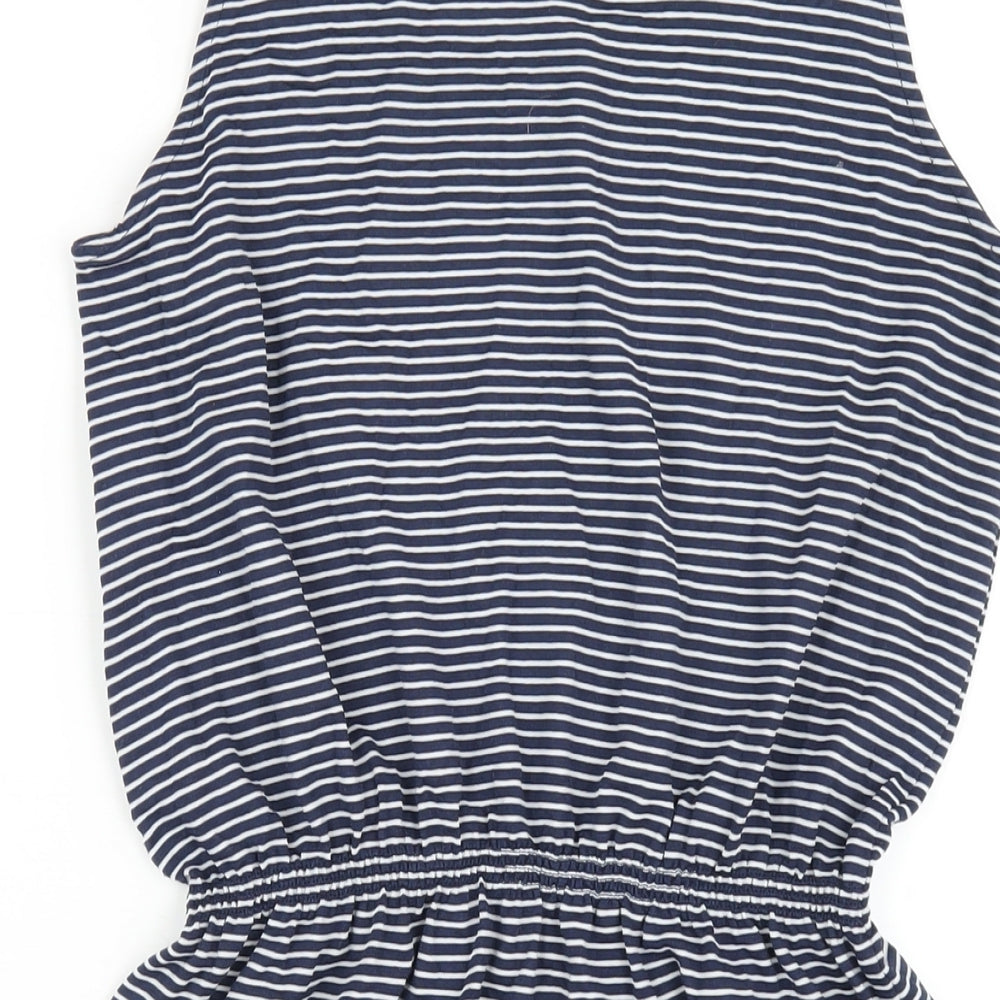 John Lewis Girls Blue Striped Vinyl Tank Dress Size 14 Years Scoop Neck Button
