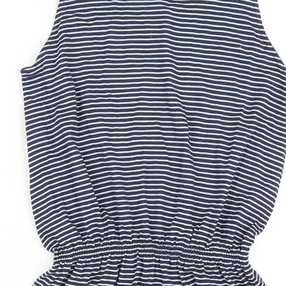 John Lewis Girls Blue Striped Vinyl Tank Dress Size 14 Years Scoop Neck Button